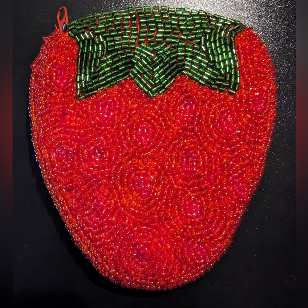Strawberry Beaded Coin Pouch